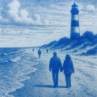 Strand vuurtoren - 10x10 cm